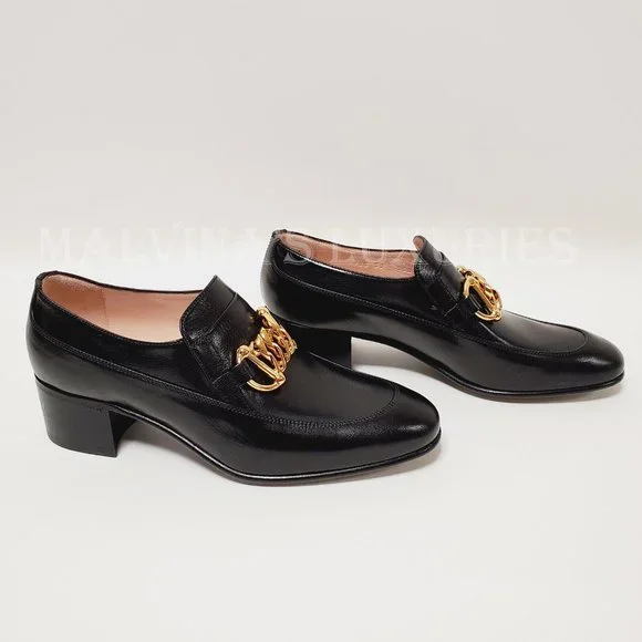 GUCCI SHOES EBAL BLACK LEATHER HORSEBIT CHAIN LOAFERS ICE LOLLY sz 39 9 US - Picture 4 of 16